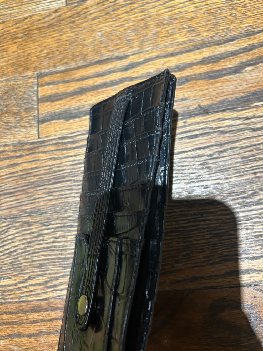 Black Croc-Embossed Snap Tab Wallet - Picture 5 of 7